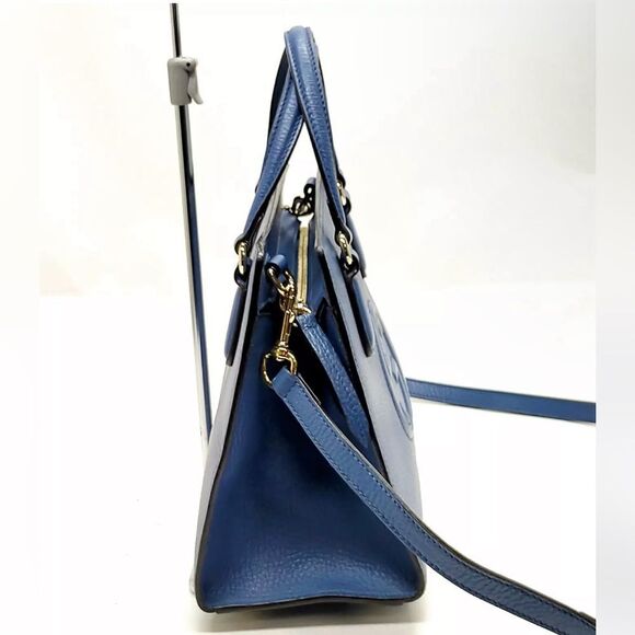 Auth Gucci Blue Leather Convertible 2way Soho Structured Bag Satchel - Picture 2 of 7